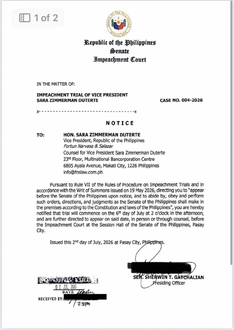 Le calendrier et les conditions de la comparution de Sara Duterte