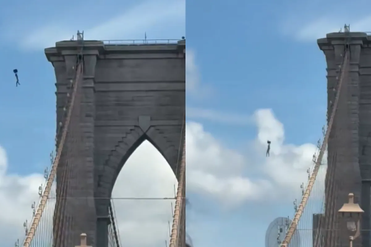 Pont de Brooklyn : un homme nu saute avec un sac à dos en guise de parachute