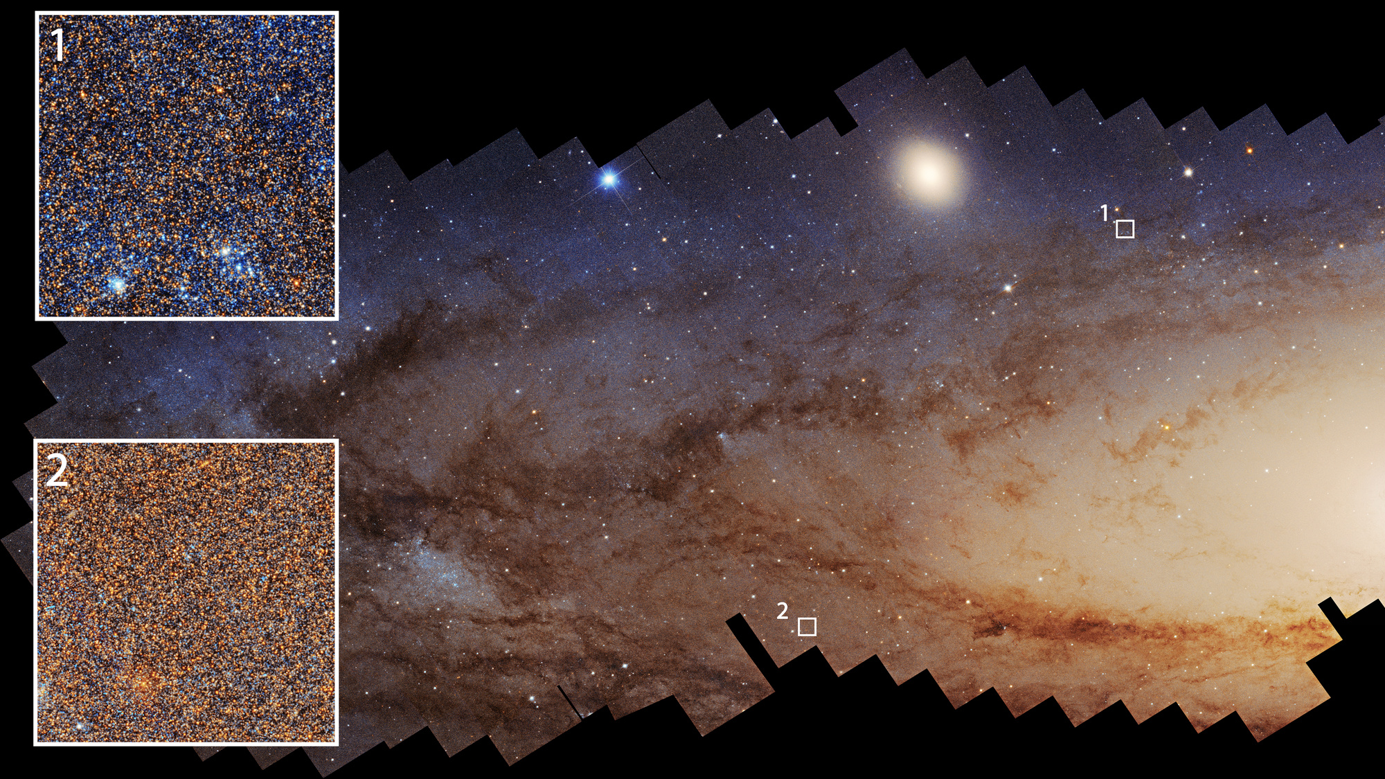 A deep space image with two boxes on the left side