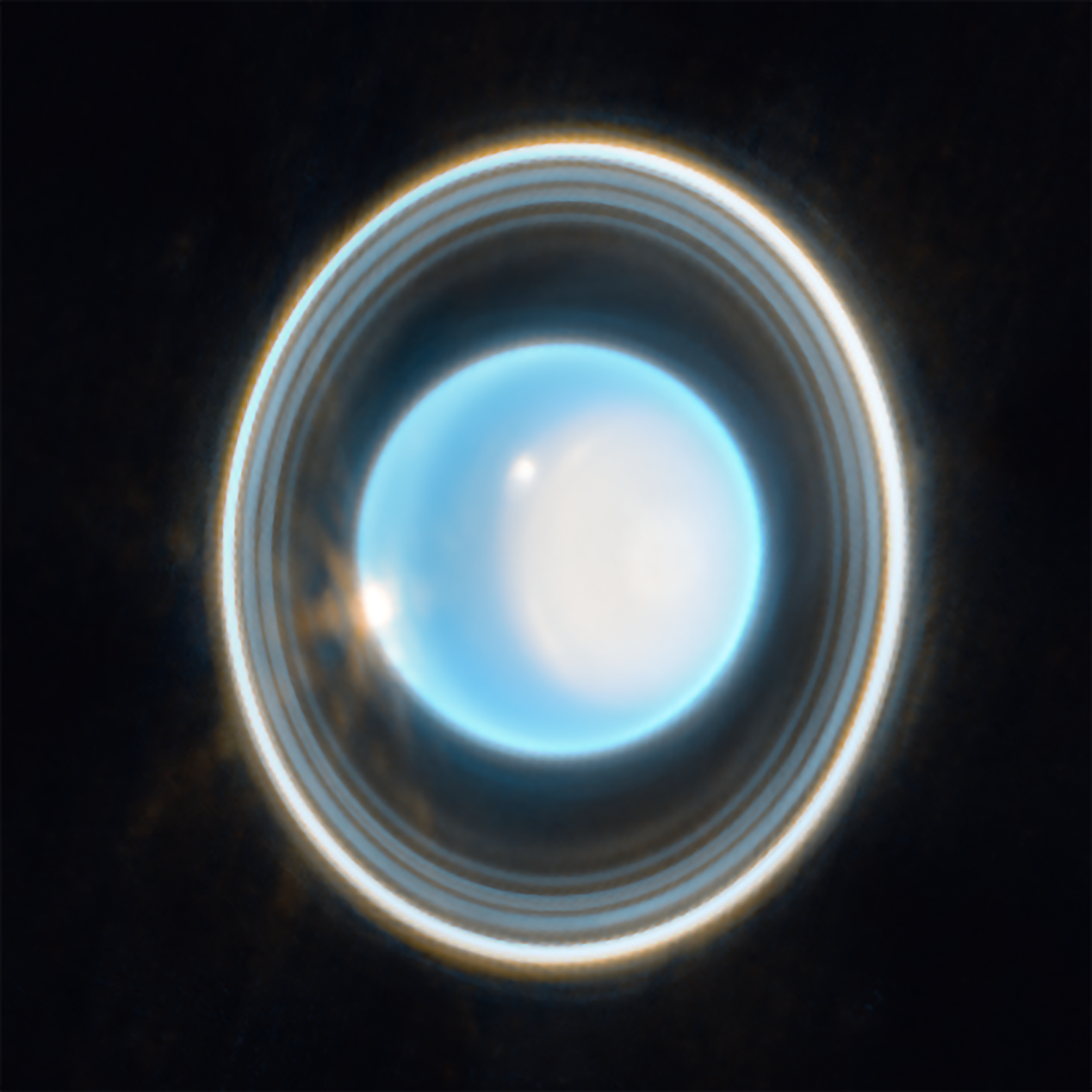 James Webb Space Telescope image of Uranus and its nearly vertical ring system