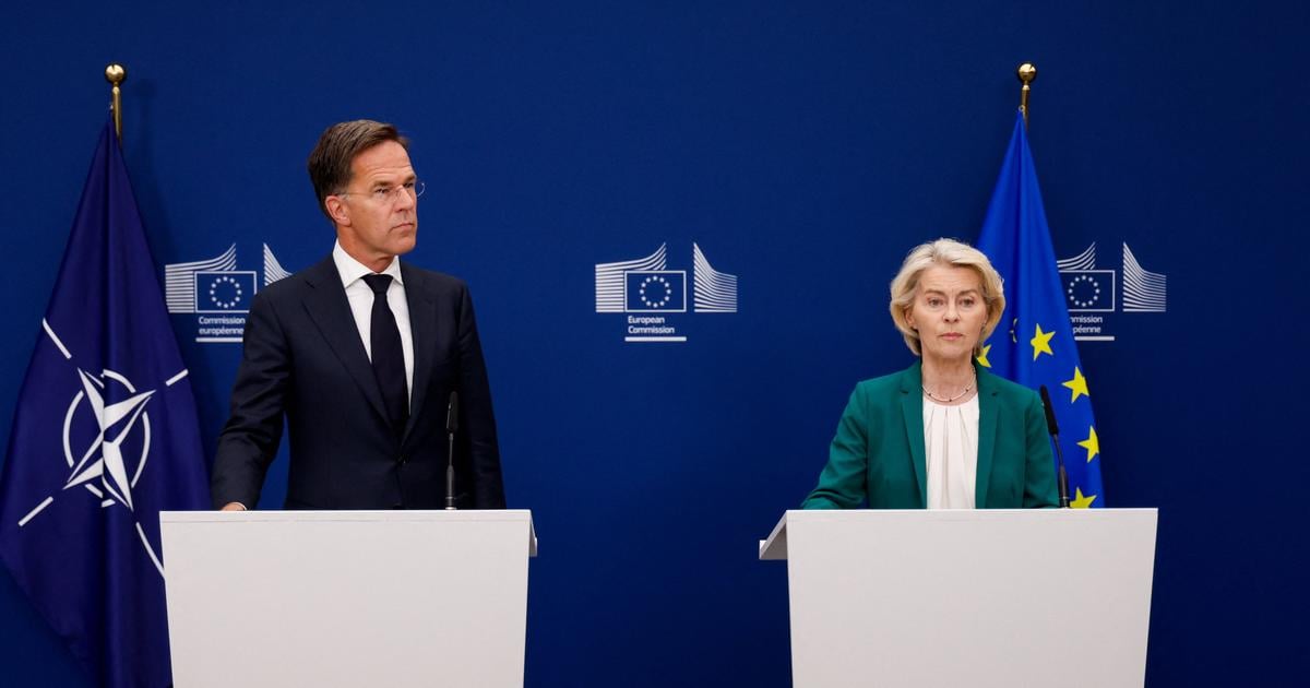 Mark Rutte, secrétaire général de l’Otan, et Ursula von der Leyen, présidente de la Commission européenne, à Bruxelles