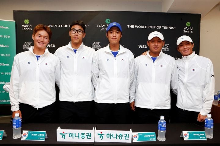 한국 남자테니스 대표팀의 권순우, 정현, 남지성, 박의성, 홍성찬. (사진=대한테니스협회 제공) 2026.09.16