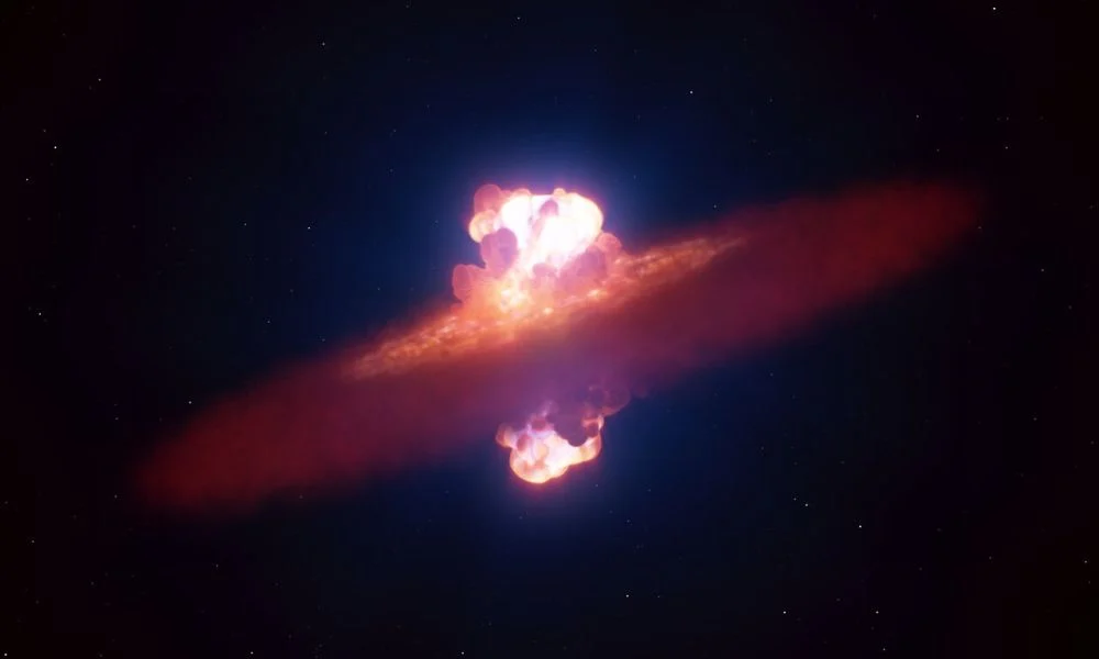 Artist's illustration of a supernova breaching the surface of the star mere hours after it was first detected. Image Credit