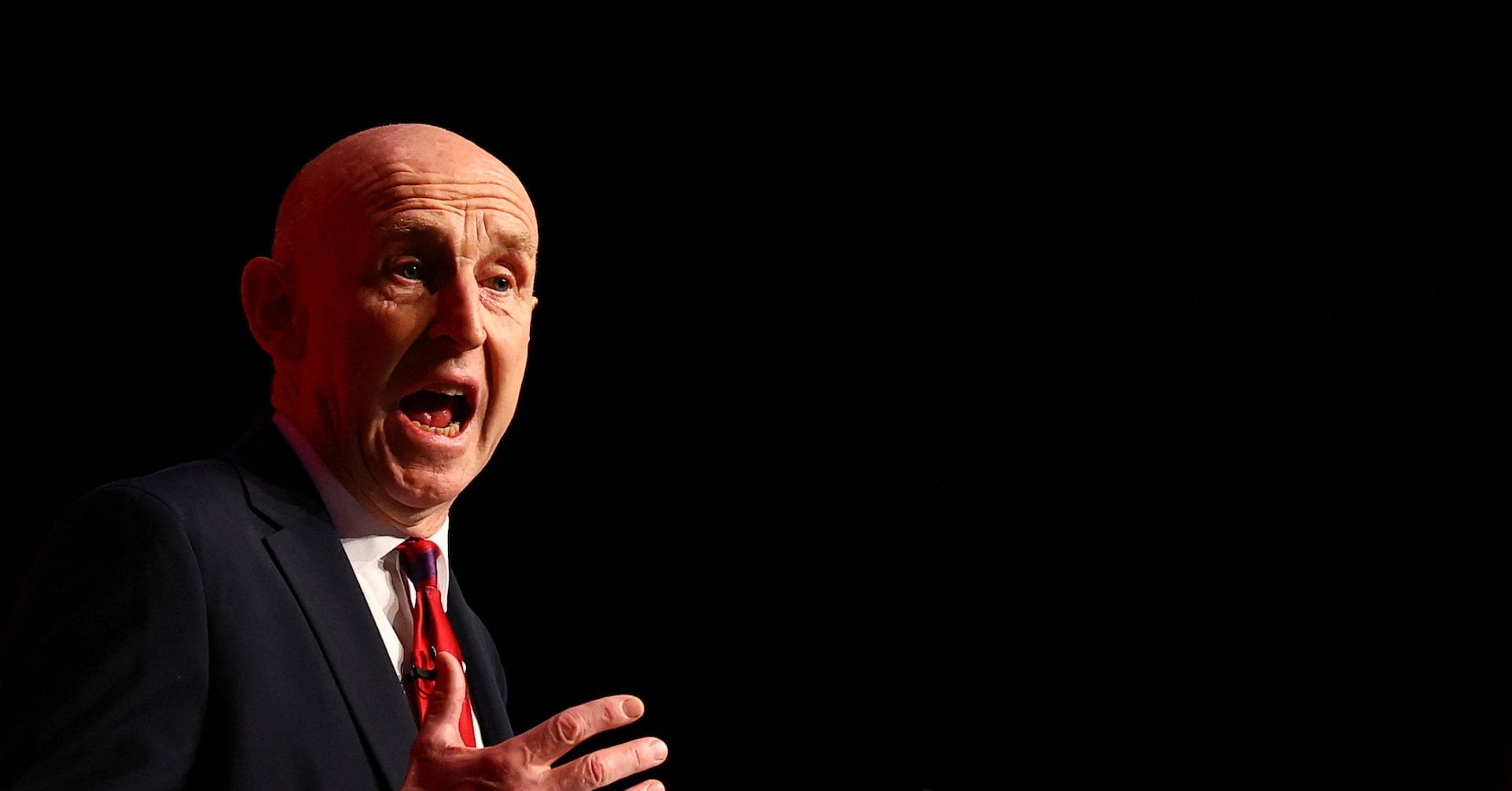 British Finance Minister John Healey speaks during the Labour Party