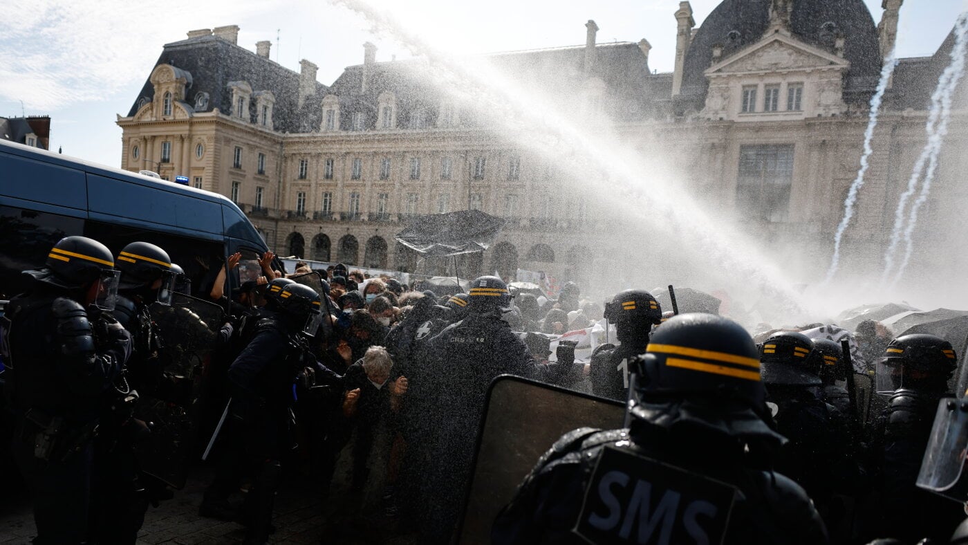 Riot police clash with school protesters and use tear gas in France